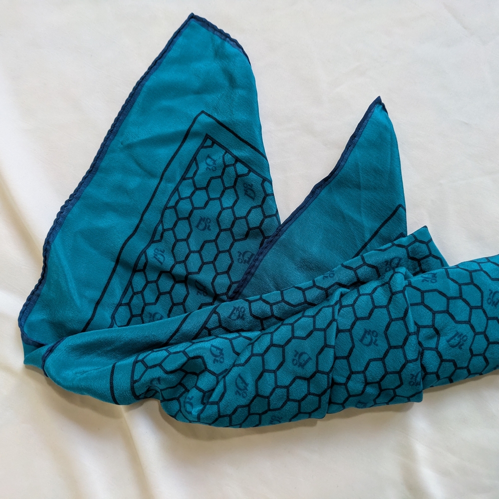 Dior Teal Honeycomb Pattern Scarf - Picture 3 of 6